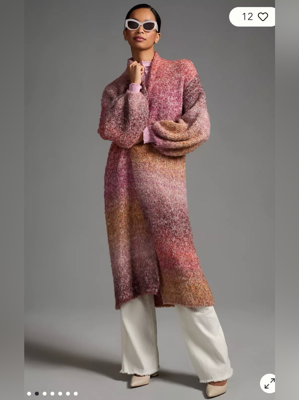 Anthropologie Long Gradient Open-Front Knit Cardigan in Pink Multi - Picture 2 of 5